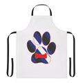 Colorful apron with a puppy paw print design and LGBTQ pride flag motif