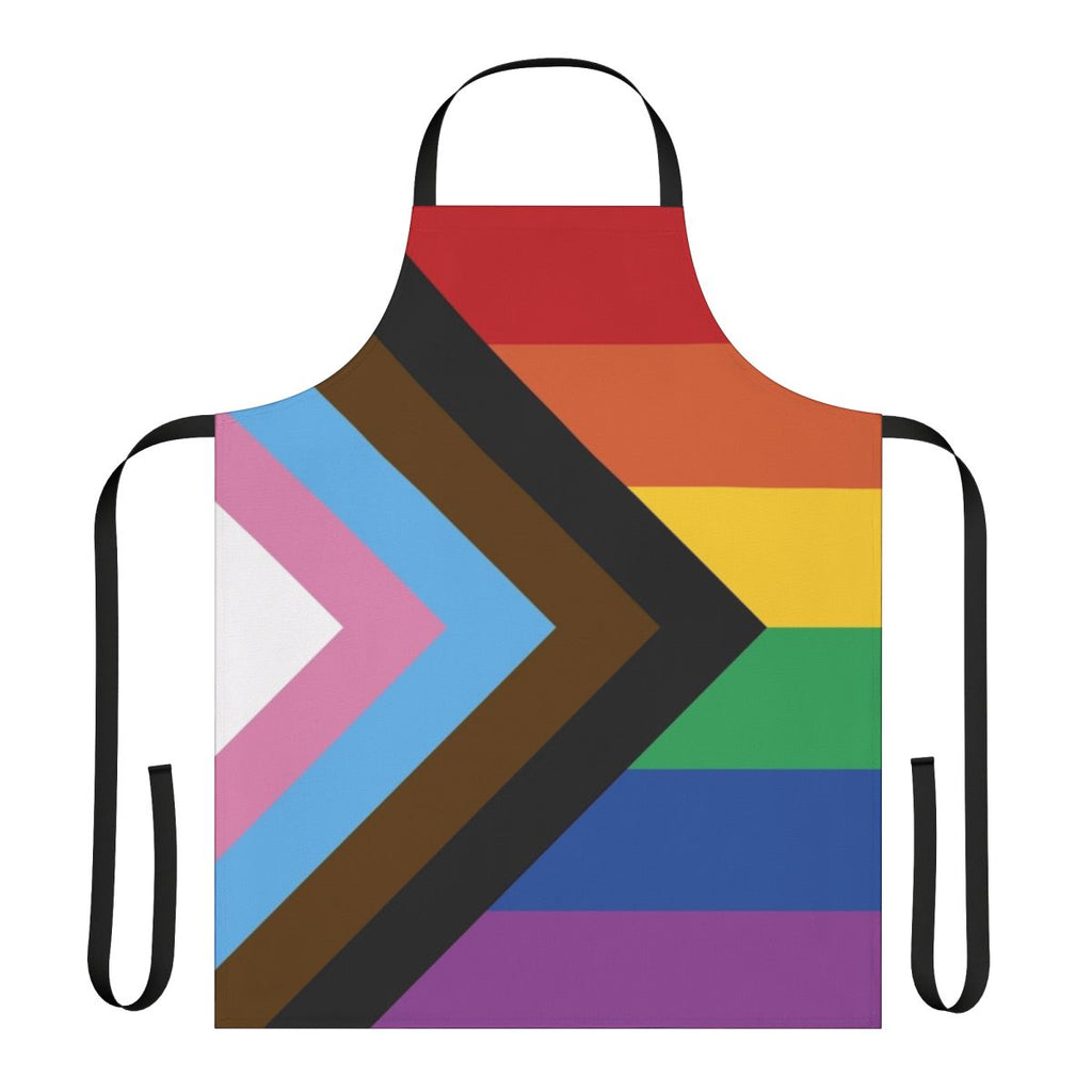 Colorful progress pride flag design printed on a high-quality apron