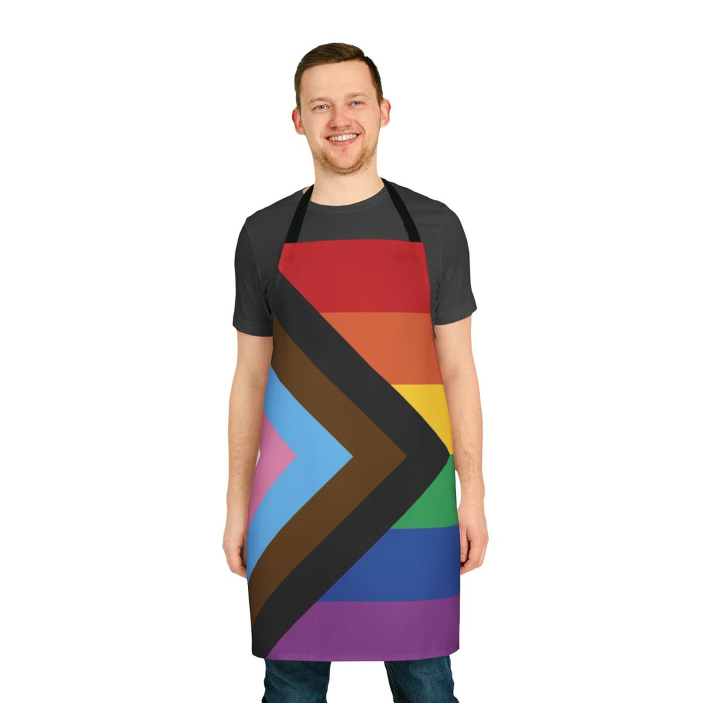 Colorful progress pride flag design printed on a high-quality apron