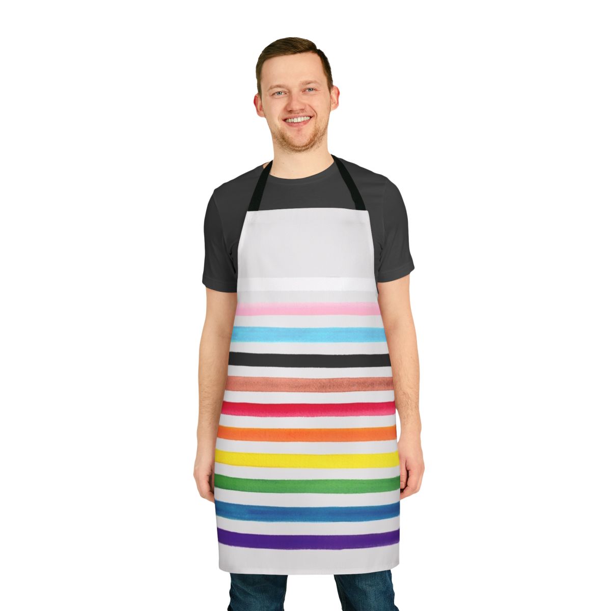 Colorful progress pride flag pattern printed on a high-quality apron