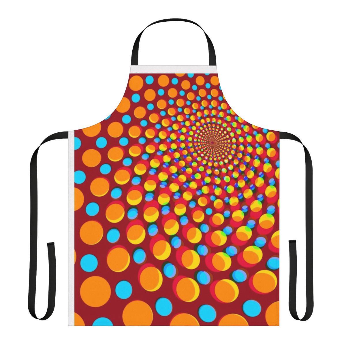 Colorful, neon geometric pattern apron with optical illusion design, perfect for raves and festivals.