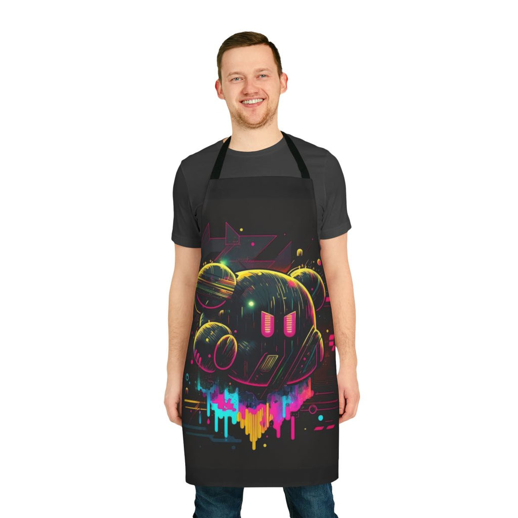 Colorful and surreal apron featuring a psychedelic Kirby-inspired design