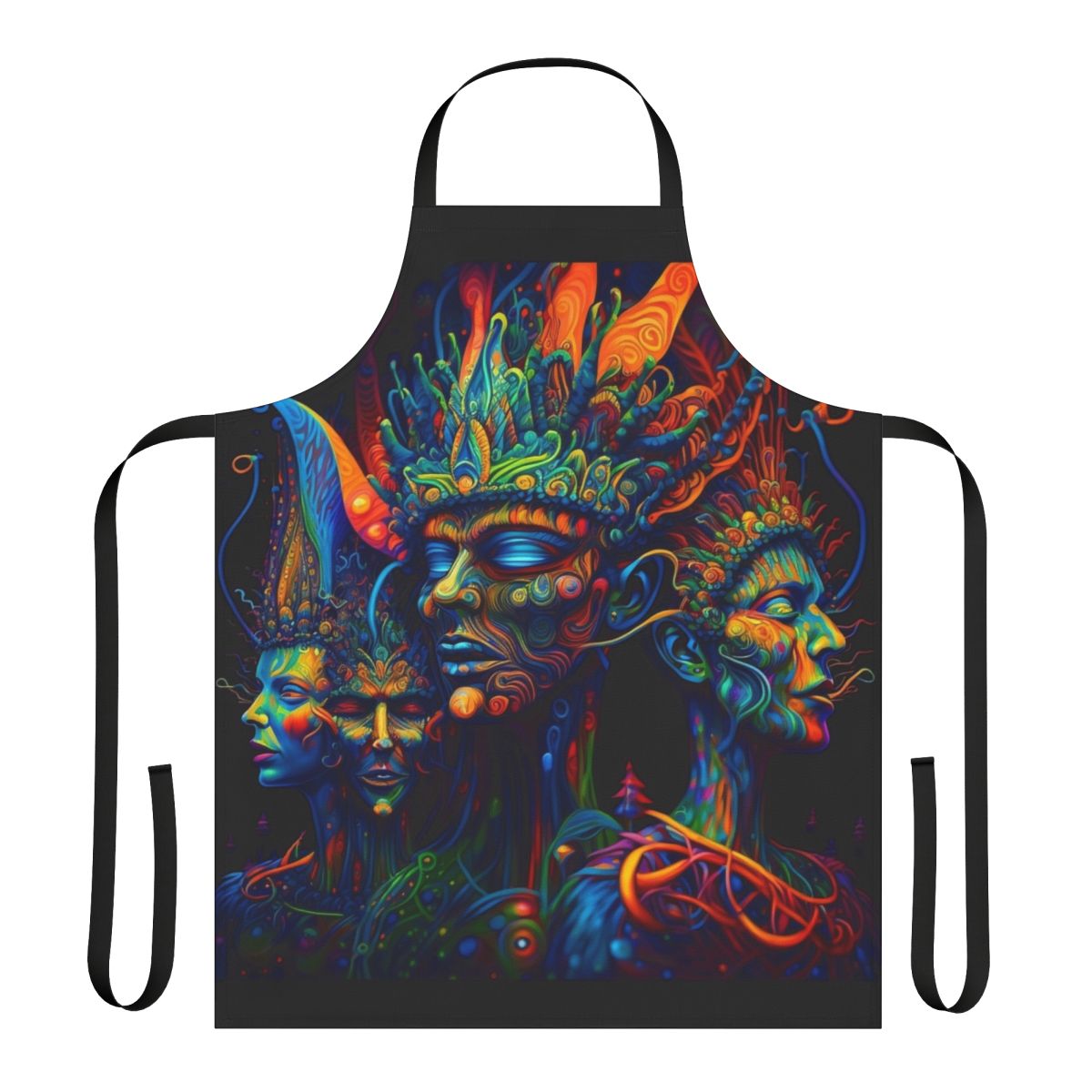 Vibrant, colorful abstract psychedelic art pattern printed on a high-quality kitchen apron