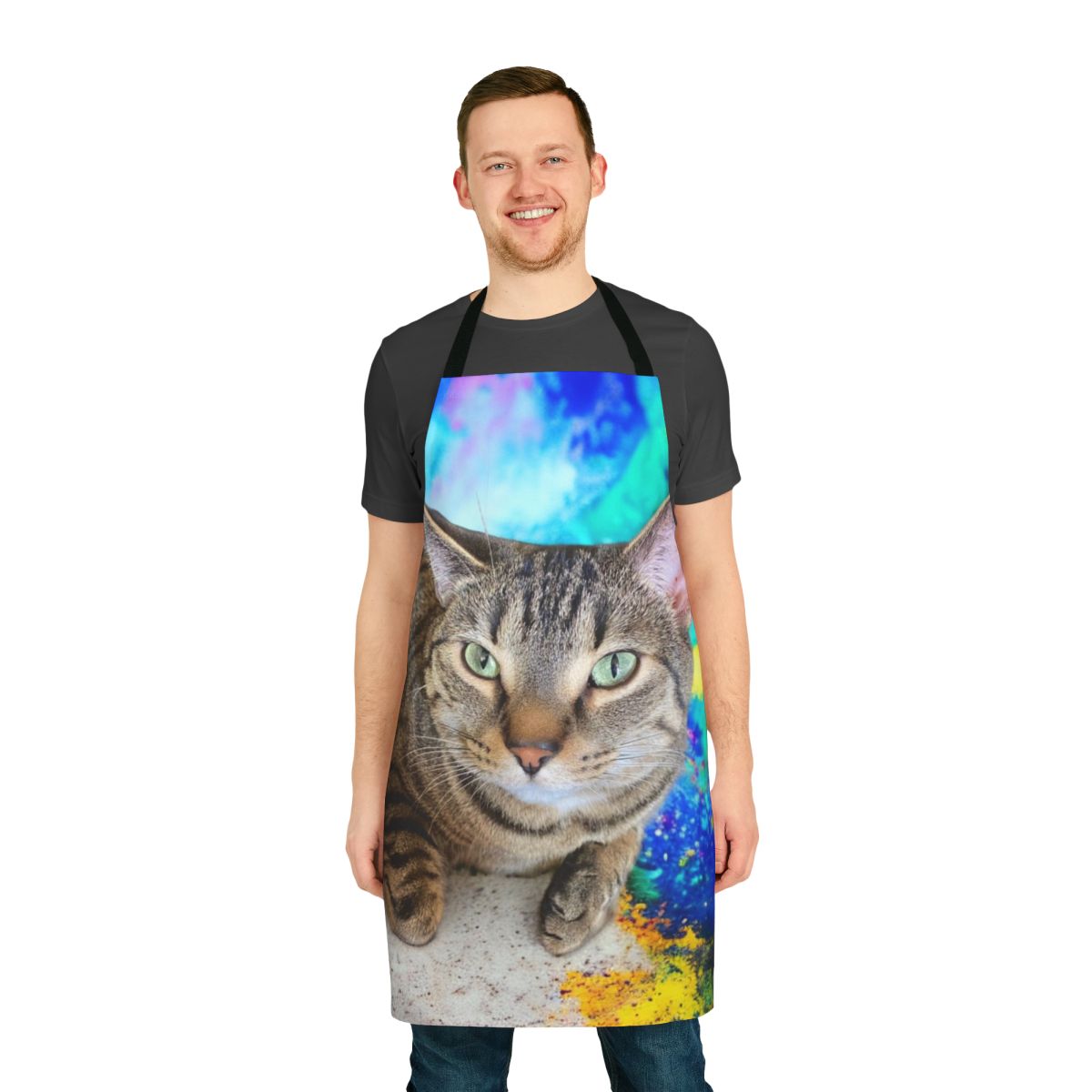 Colorful tie dye apron with a psychedelic pattern design