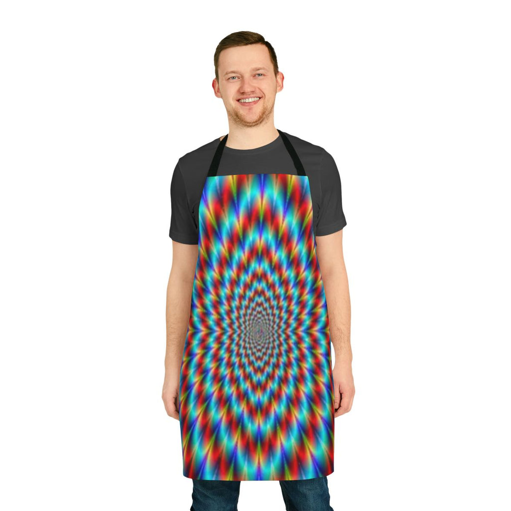 Psychedelic rainbow pattern apron with a vibrant, mind-bending optical illusion design