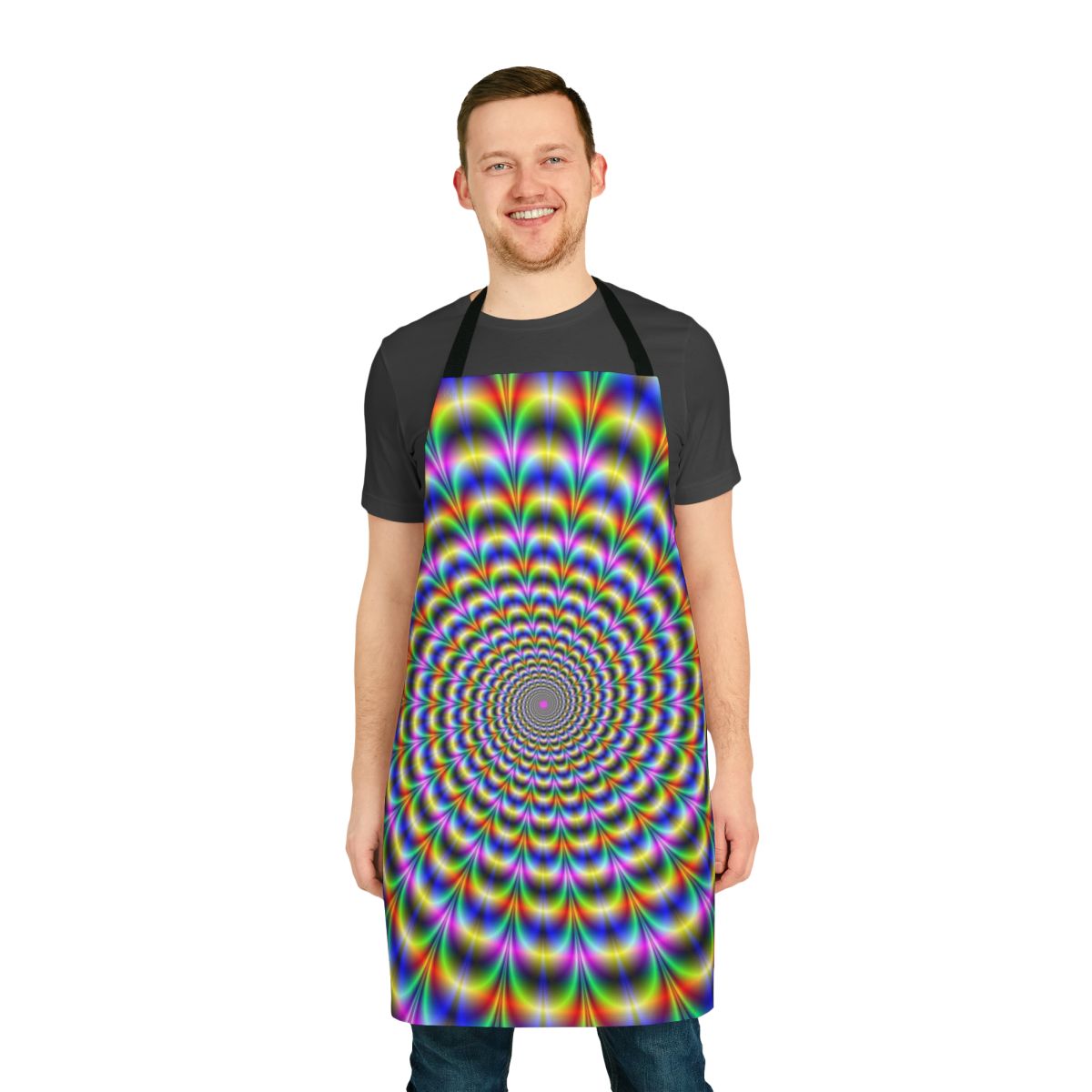 Psychedelic swirl apron featuring a mesmerizing abstract, colorful pattern
