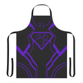 Vibrant purple apron with a superhero-inspired design