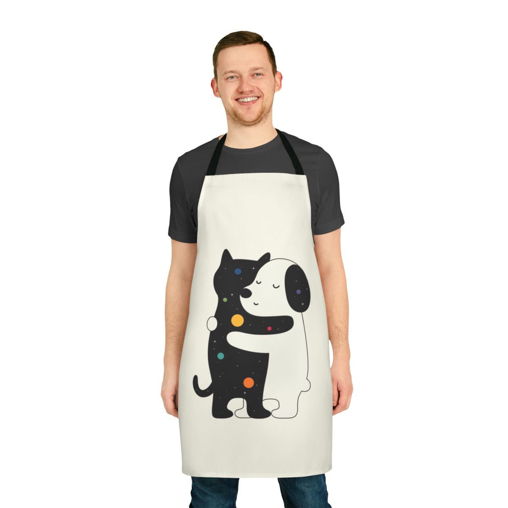 Colorful universal language apron with hugging pets design