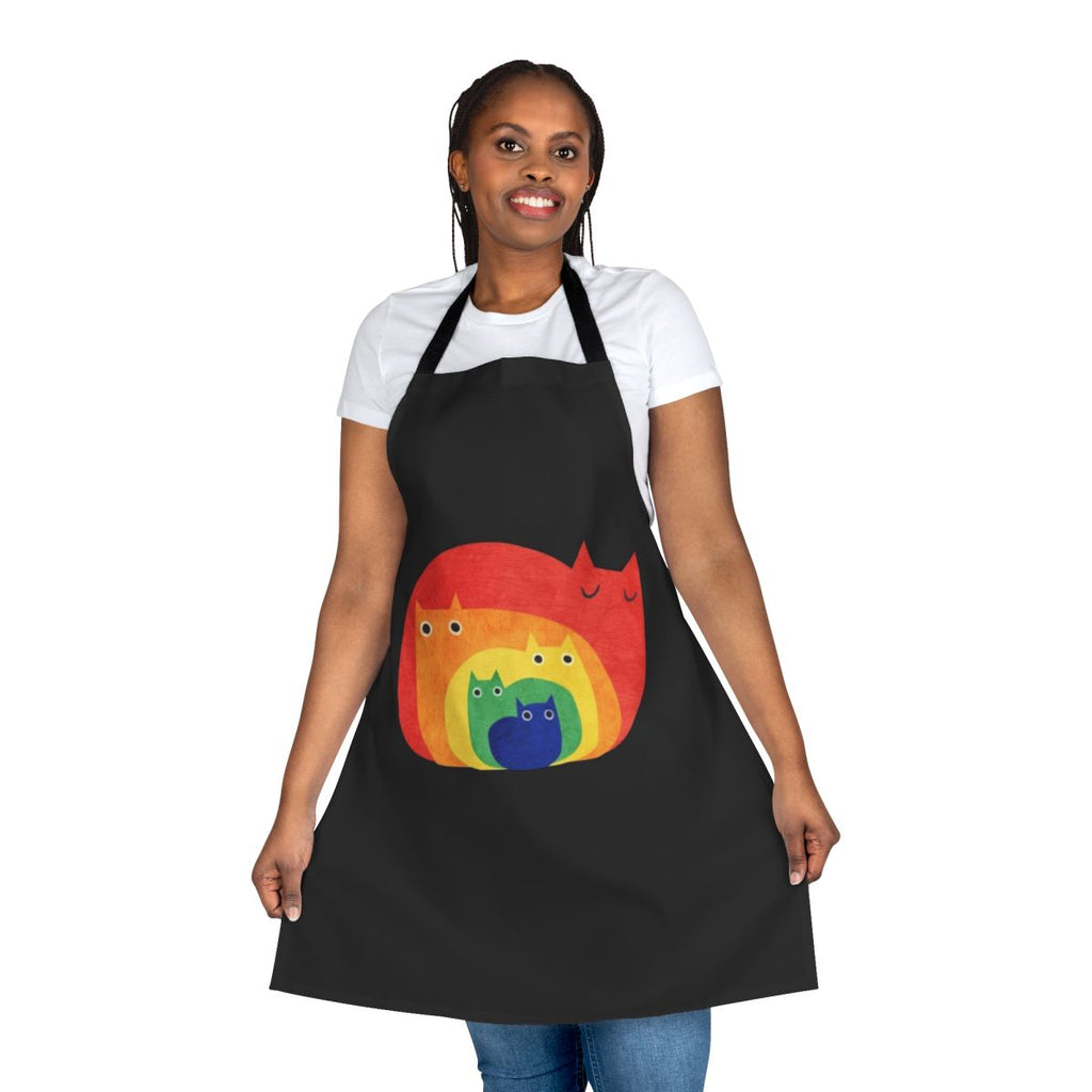 Colorful apron featuring a playful rainbow cat design