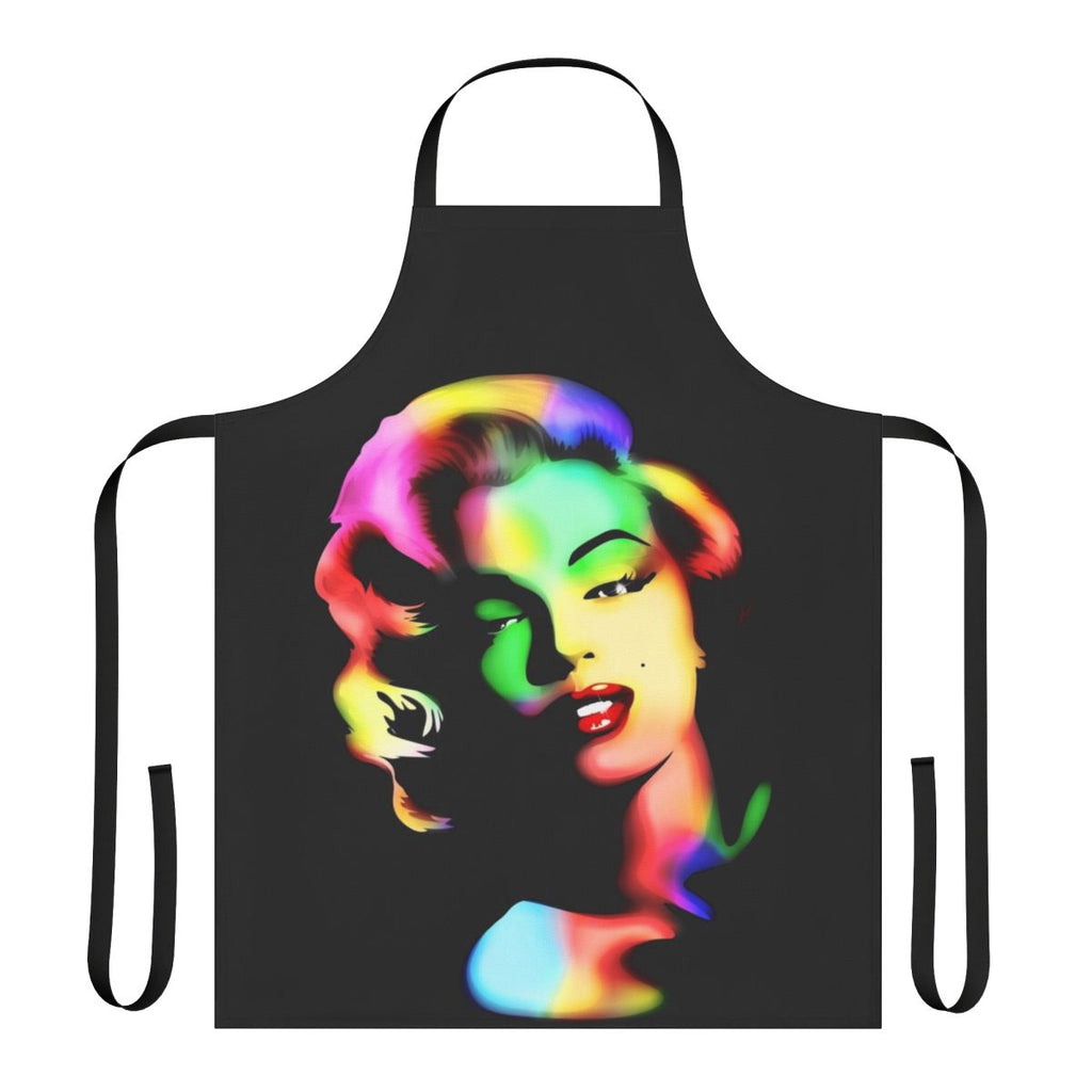 Marilyn Monroe-inspired apron featuring a colorful rainbow design
