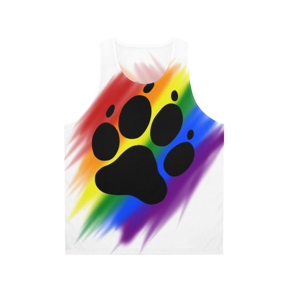 Vibrant rainbow dog paw print unisex tank top