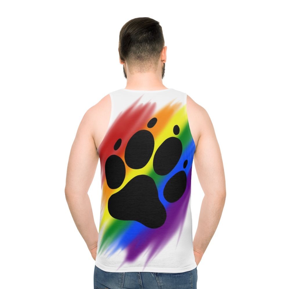 Vibrant rainbow dog paw print unisex tank top