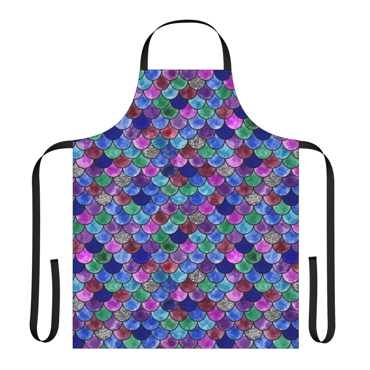 Colorful rainbow fish scales design on a durable kitchen apron