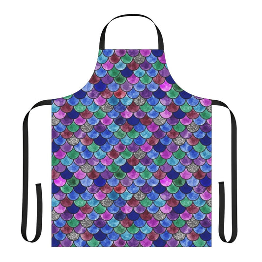 Colorful rainbow fish scales design on a durable kitchen apron
