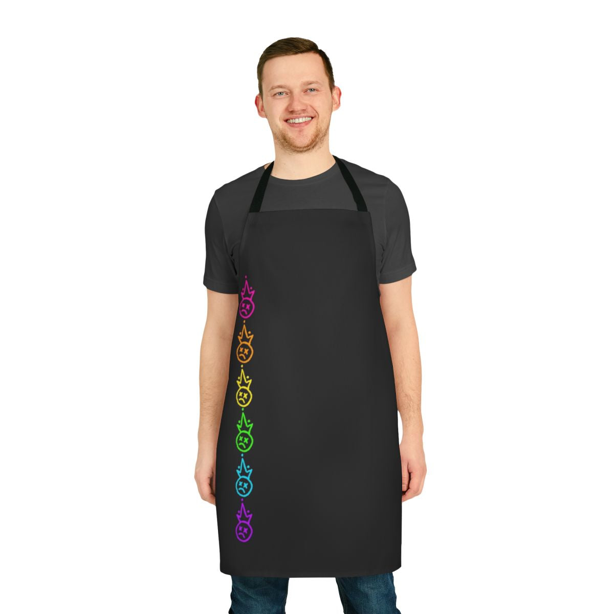 Colorful rainbow logo printed on a high-quality apron