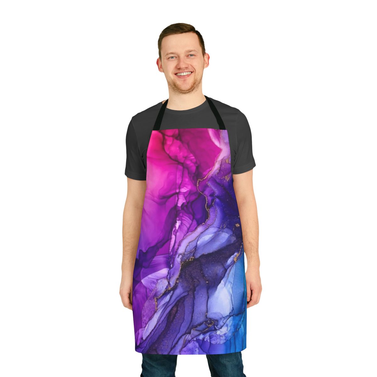 Vibrant, abstract rainbow ombre pattern on a modern, colorful apron
