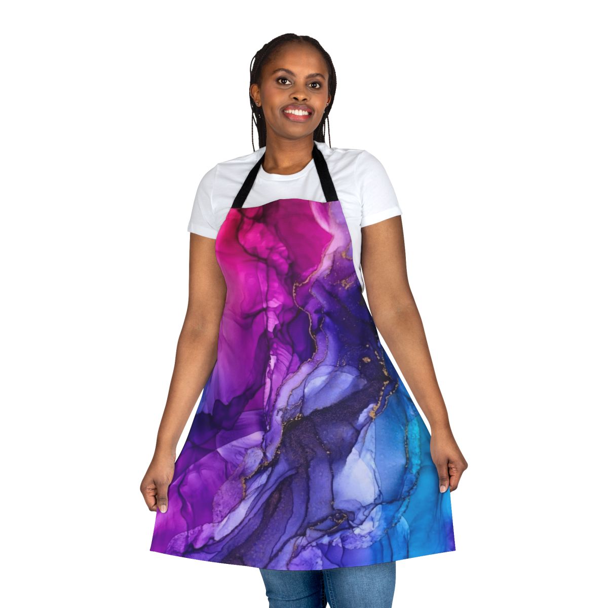Vibrant, abstract rainbow ombre pattern on a modern, colorful apron