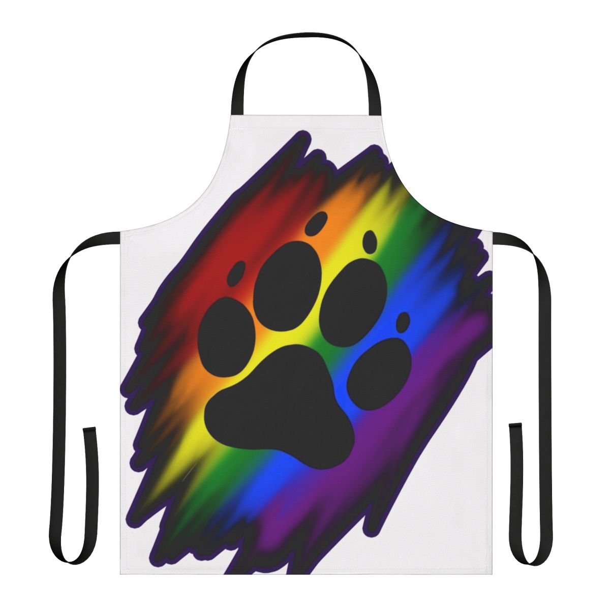 Colorful rainbow splatter pattern apron with paw prints
