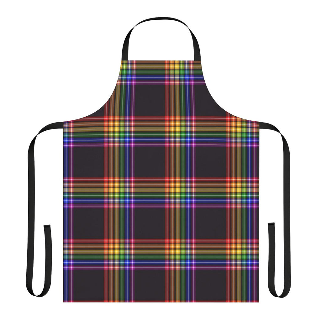 Colorful rainbow plaid apron with a subtle pride flag design