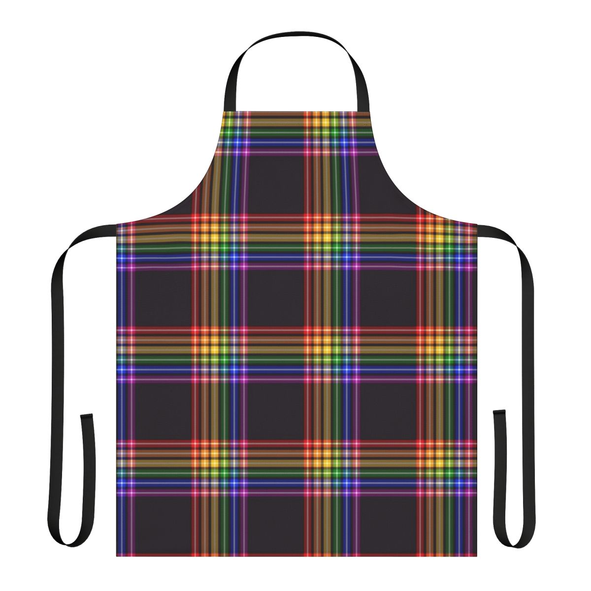 Colorful rainbow plaid apron with a subtle pride flag design
