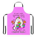 Vibrant rainbow potato dragon apron with cute cartoon design