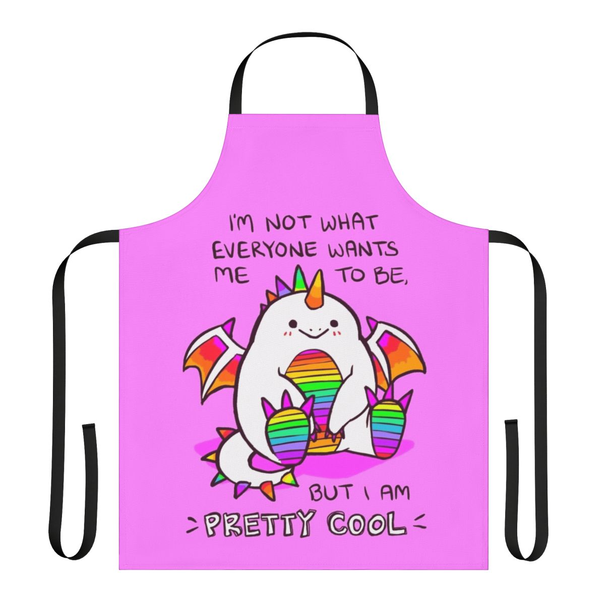 Vibrant rainbow potato dragon apron with cute cartoon design