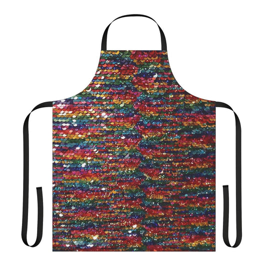 Vibrant rainbow sequin apron with glittery, sparkly design
