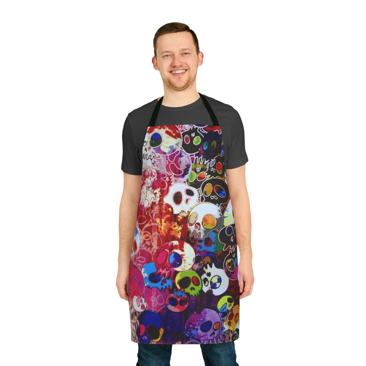 Colorful rainbow skull and sunflower print apron