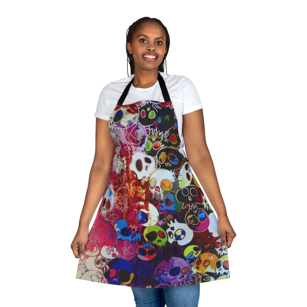 Colorful rainbow skull and sunflower print apron