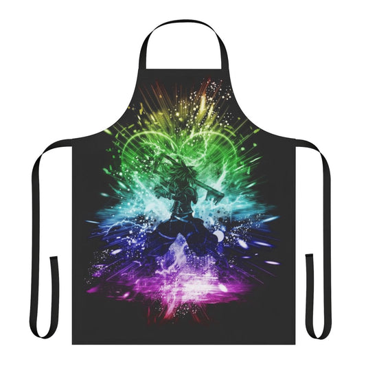 Colorful rainbow storm design on a sturdy, high-quality apron