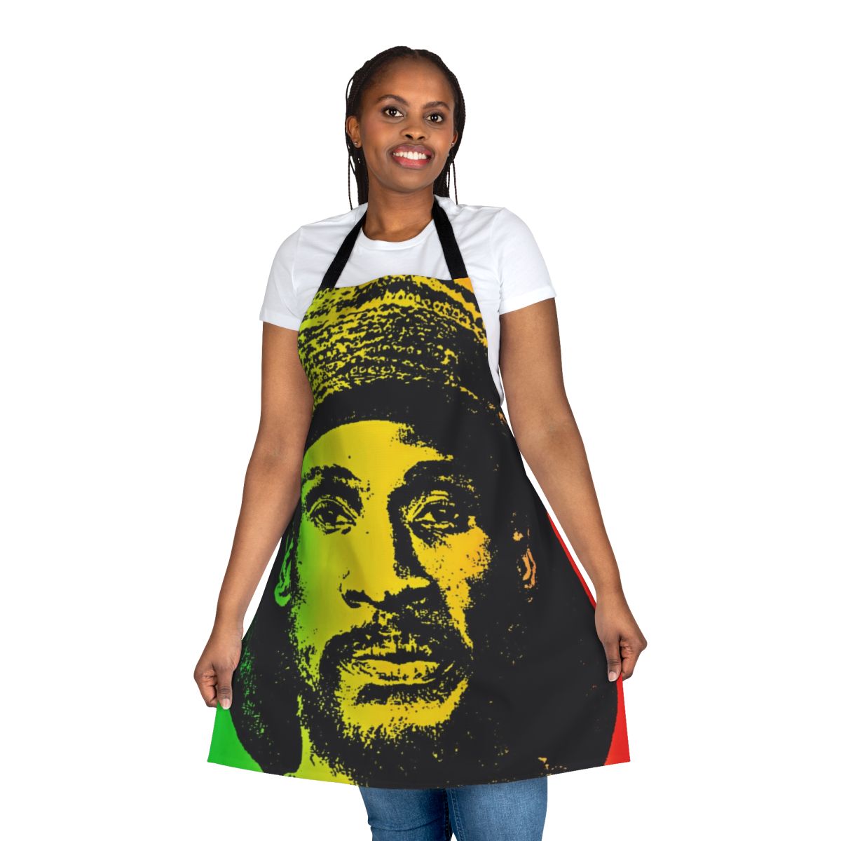 Vibrant Rastafarian-inspired flag design on a high-quality kitchen apron