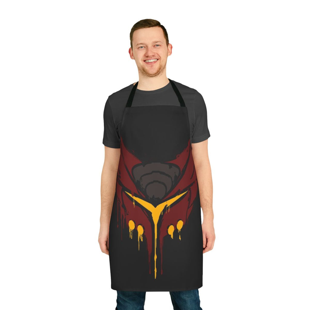 A vibrant red and orange stencil styled apron inspired by the Ratchet character from the Playstation video game franchise.
