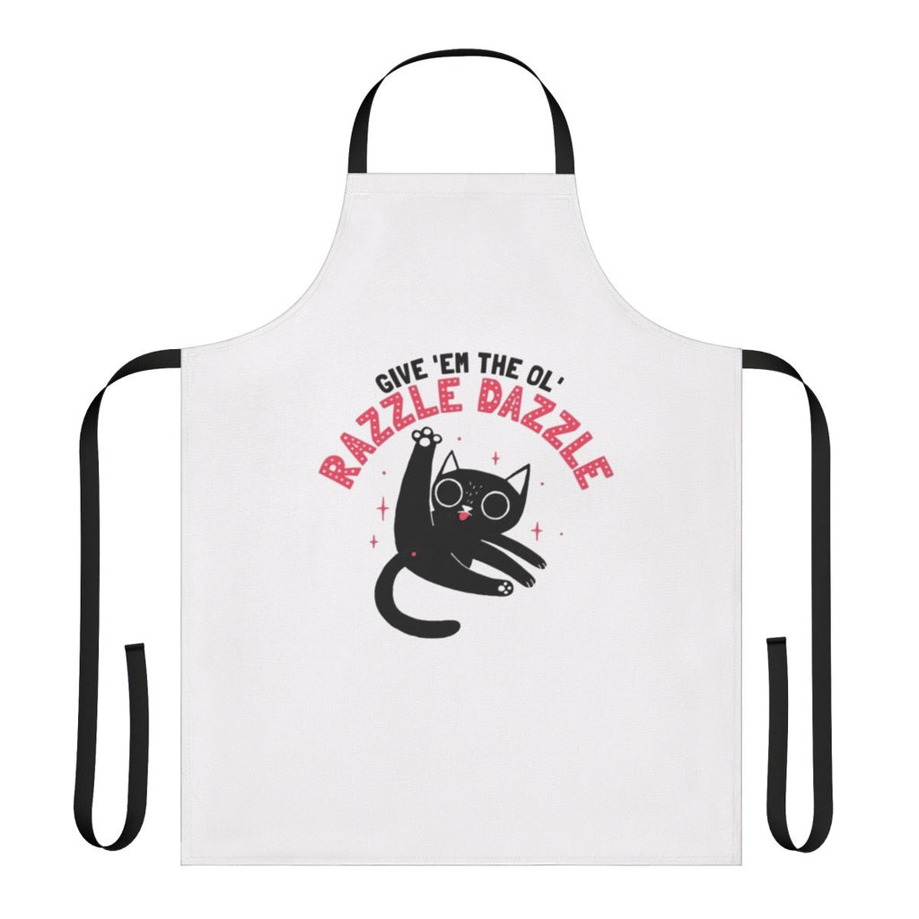 Colorful razzle dazzle apron with a playful cat design
