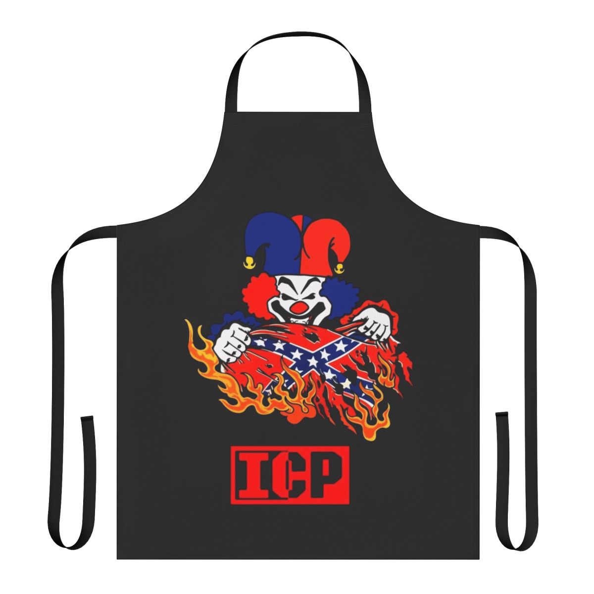 Colorful apron featuring a rebel flag design and whimsical animal graphics