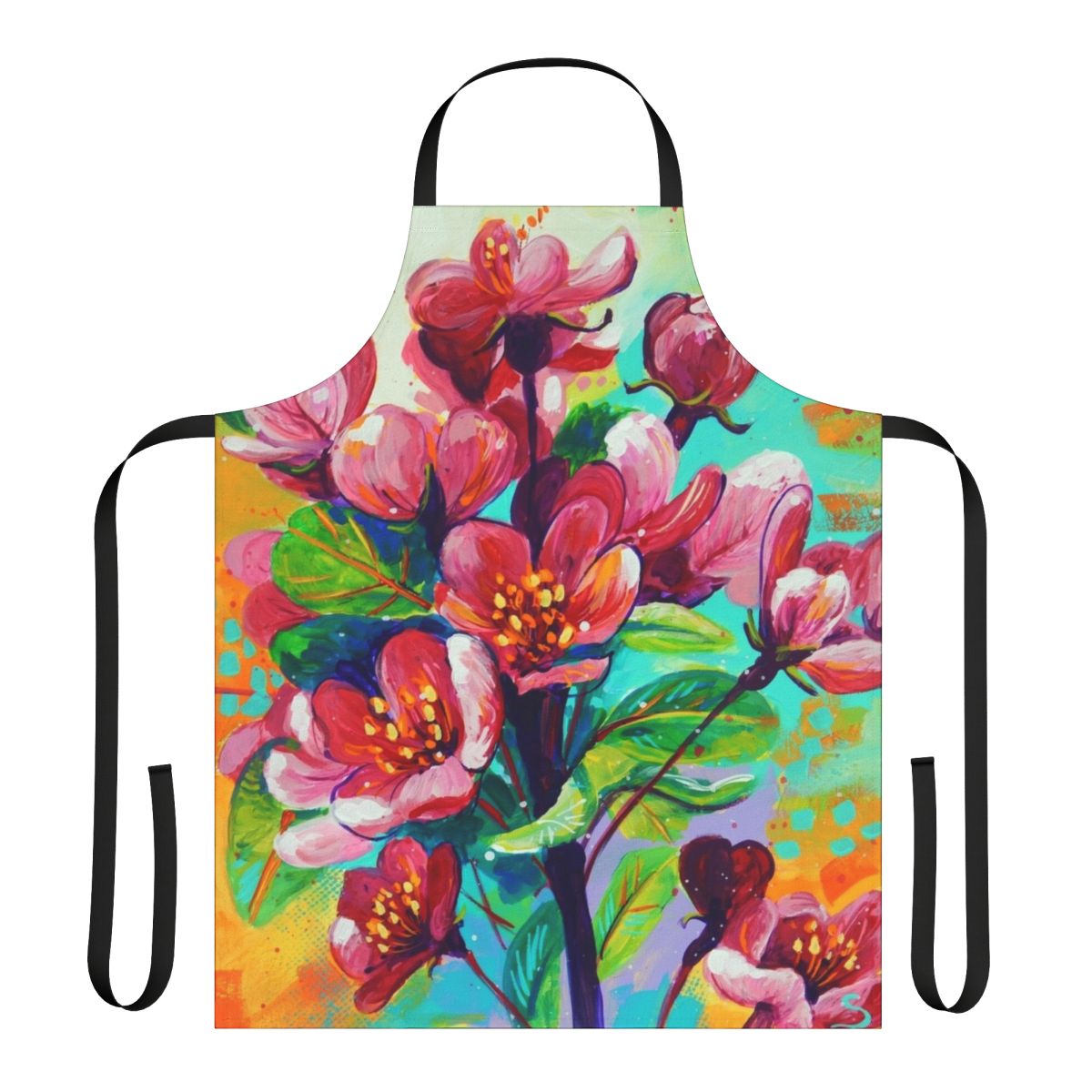 Vibrant red apple blossom floral apron