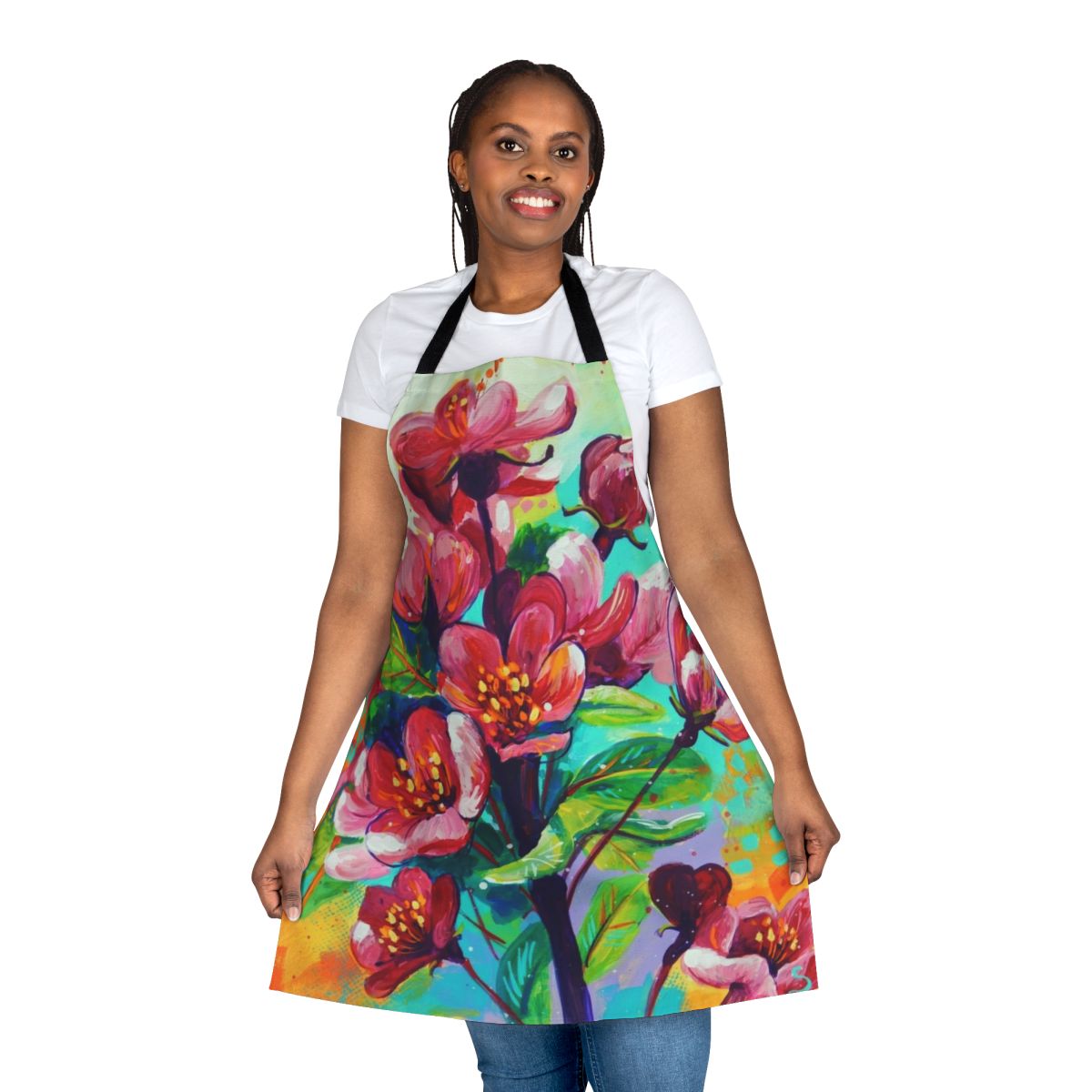 Vibrant red apple blossom floral apron