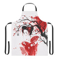 Beautifully designed red geisha-inspired apron with Japanese watercolor art elements