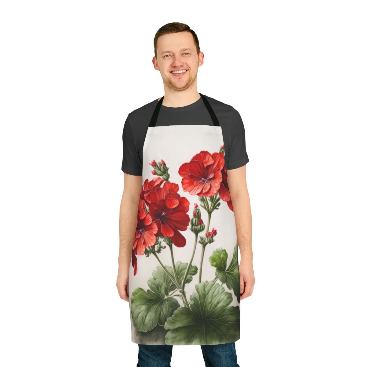 Apron with a beautiful red geranium flower design