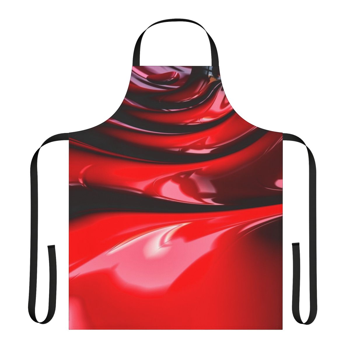 Model wearing a vibrant red latex fantasy apron