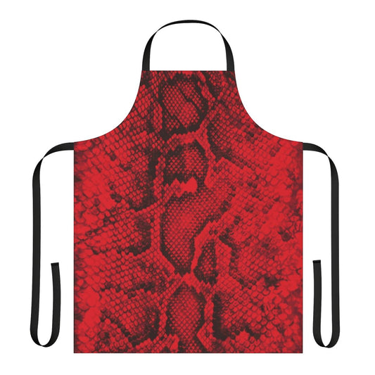 Red snakeskin pattern apron with a modern, natural design