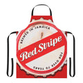 Red and white striped apron with bottle cap design, perfect for Jamaica-inspired cooking and hosting