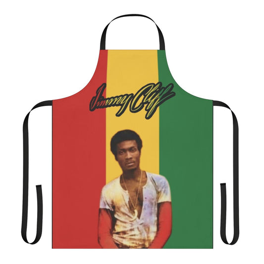 Colorful apron with reggae artist Jimmy Cliff and Jamaican imagery