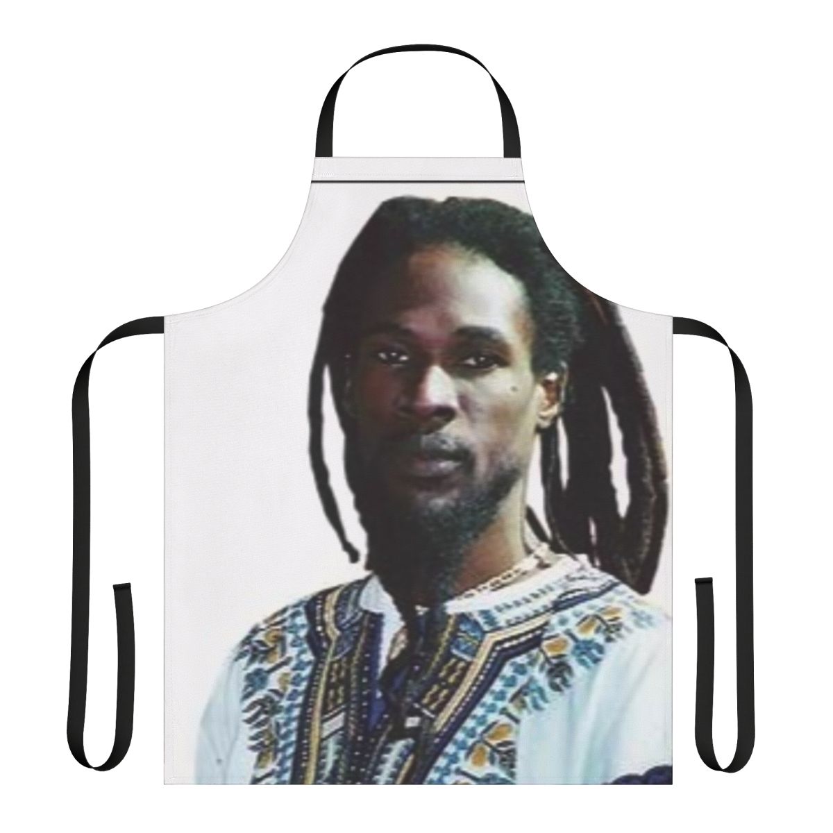Colorful apron featuring reggae artist Vaughn Benjamin's Midnite design