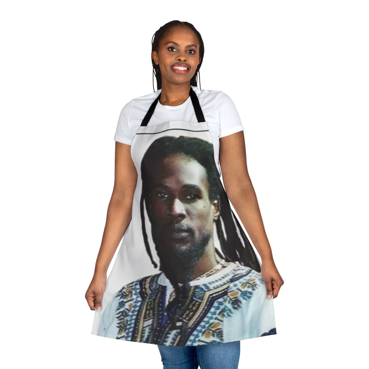 Colorful apron featuring reggae artist Vaughn Benjamin's Midnite design