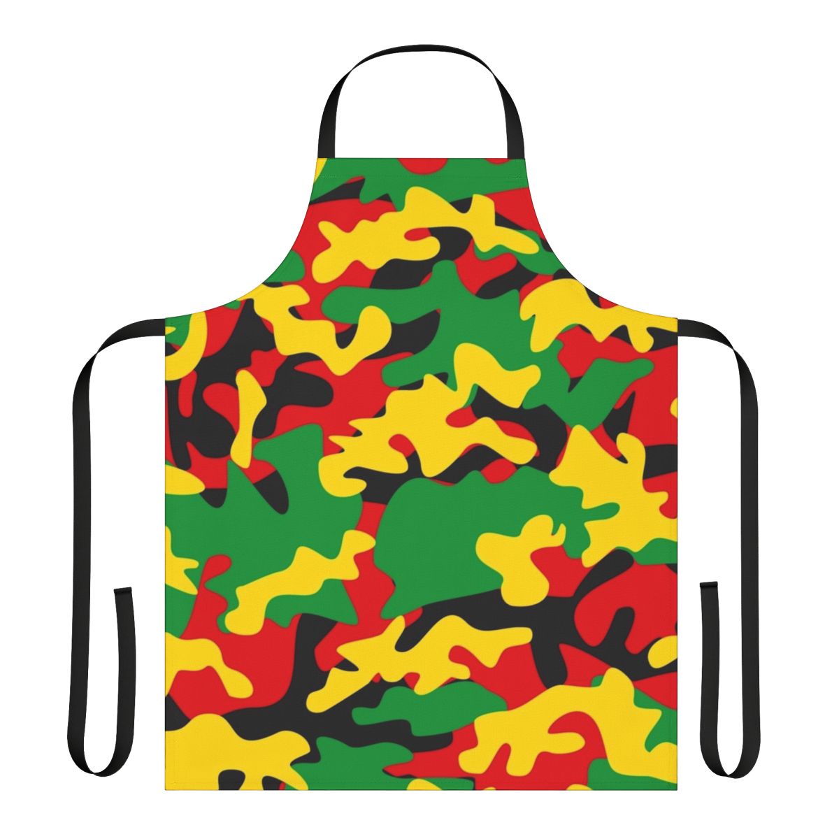 Colorful reggae-themed camouflage apron