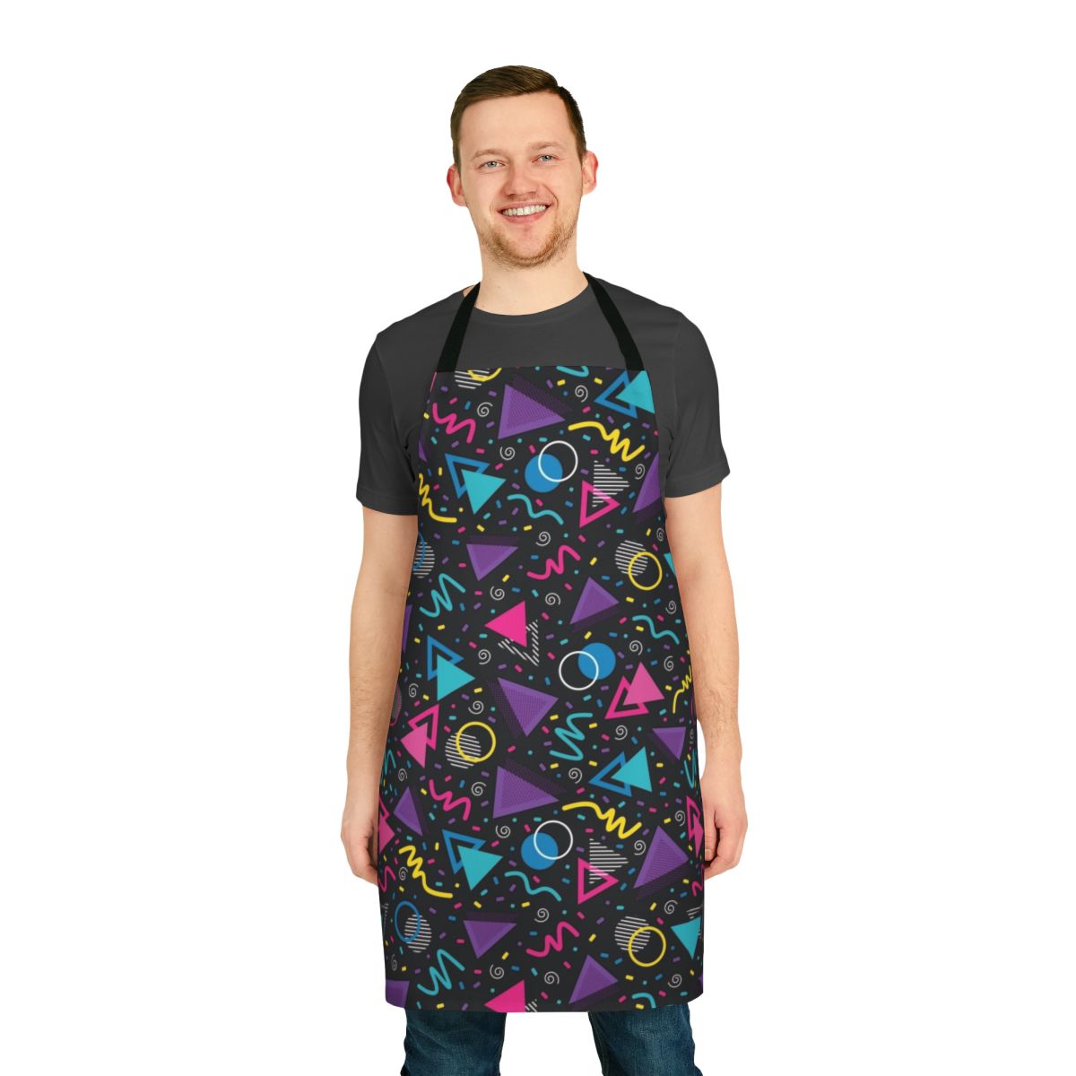 Neon 90s style geometric pattern apron with sprinkles