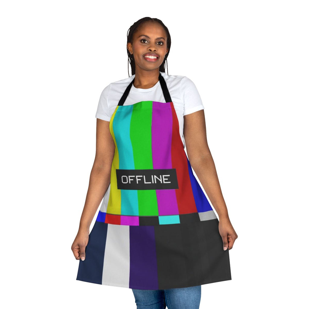 Colorful striped apron with retro analog television test pattern design