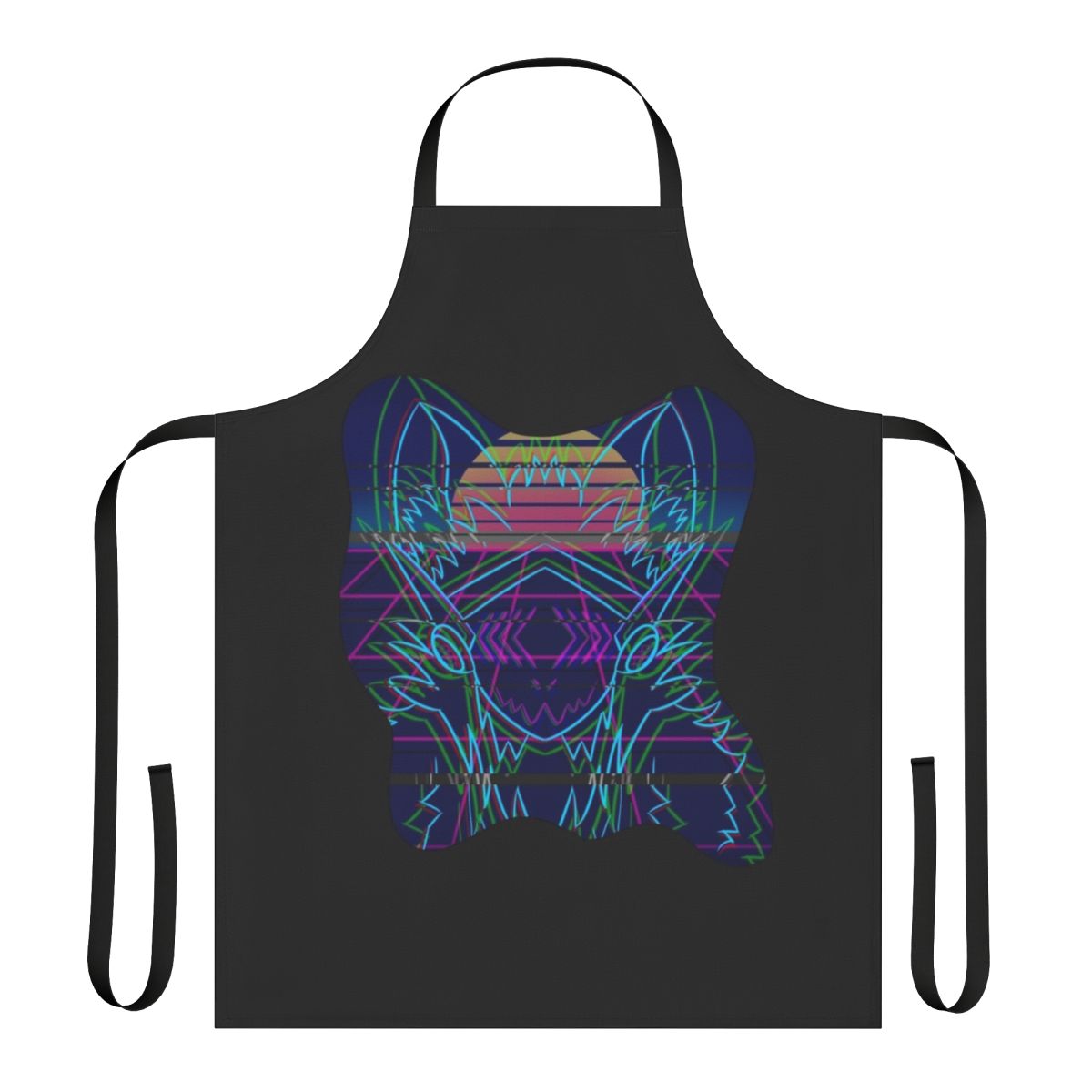 Colorful retro-style DJ apron featuring a protogen-inspired cartoon character, perfect for electronic music and furry art enthusiasts.