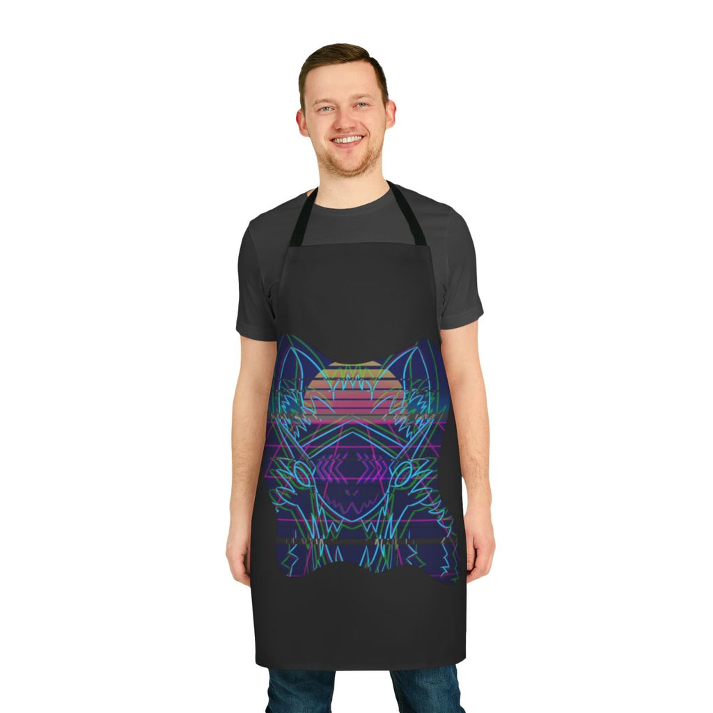 Colorful retro-style DJ apron featuring a protogen-inspired cartoon character, perfect for electronic music and furry art enthusiasts.
