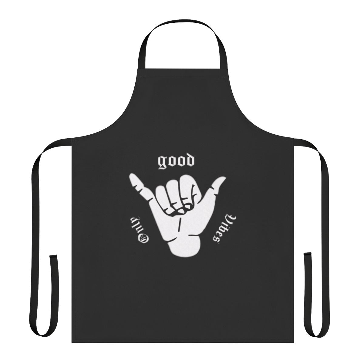 Colorful vintage-style apron with "Good Vibes Only" quote